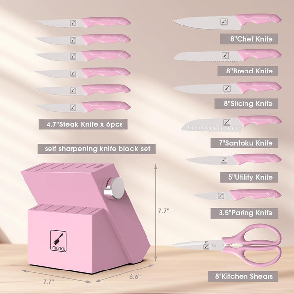 14-Piece Kitchen Knife Set, High-Carbon Stainless Steel,Pink3