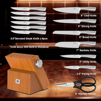 14-Piece Knife Set. Pro Power, Home Ease | Self-Sharpening Builds Skill. Razor-Sharp High Carbon Steel. Grip Boosts Confidence. Steady, Non-Slip Prep.2