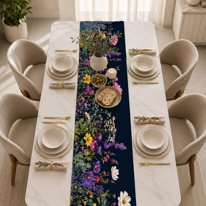 Wildflower Spring Floral Table Runner,Garden Flowers Washable Kitchen Dining Table Runner for Home Party Decor, Indoor Outdoor Dresser Scarf6