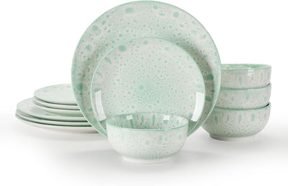 Sweejar 12 Pcs Speckled Glaze Ceramic Dinnerware Set for 4, Mint Green1