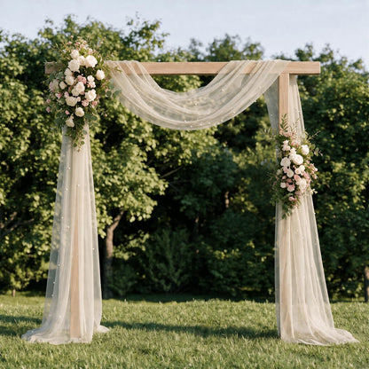 Pearl Beige Gauze Table Runner 120 Inch 10FT, Seasonal Sheer Dining Holiday Wedding Birthday Baby Shower Table Decor for Home Party3