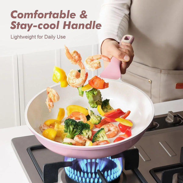 9.5In Nonstick Ceramic Frying Pan with Lid, PFAS/PTFE Free, Pink | Ceramic Omelette Pan Skillet, Healthy Non-Toxic Chef'S Pan, Induction Compatible Pan, Heat Resistant Handle7