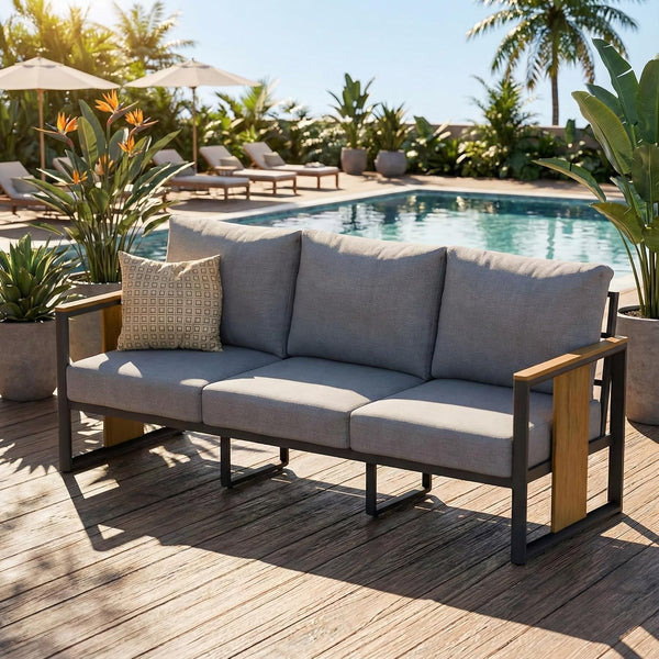 Outdoor Aluminum Patio Furniture 3-Seat Sofa All-Weather Outdoor Patio Sofa with Washable Thick Cushions, Patio Sectional Furniture for Porch, Balcony, Deck, Backyard1