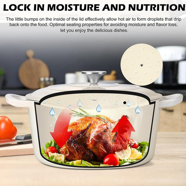 6Qt Dutch Oven, Enameled Cast Iron Dutch Oven Pot with Lid | Dual Handles for Bread Baking, Cooking, Simmer, Non Toxic & Heavy Duty, Oven Safe & Various Stovetops Suitable - Cream White6