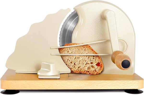 Manual Bread Slicer for Homemade Bread, Bread Cutter for Adjustable and Even Slices, Classic Hand Crank Sourdough Slicer with Scale Line & Powerful Suction Cup, Sharp Stainless Steel Blade (Cream)1