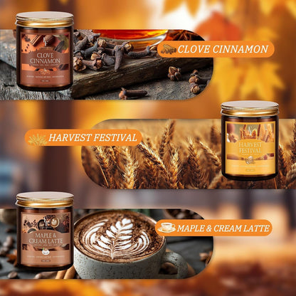 Fall Candles Set, 6 Pack Candles for Home Scented Natural Soy Wax, Autumn Gifts Set for Women Men, Fall Fragrance of Pumpkin/Cinnamon/Vanilla Cupcake/Apple/Harvest/Latte4