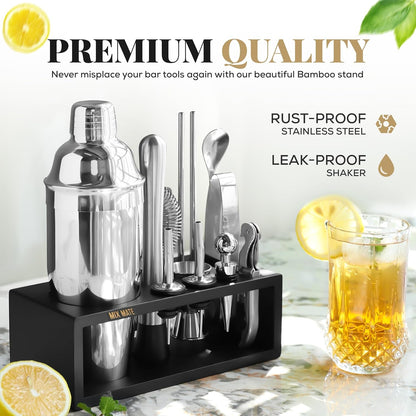 Mixology Bartender Kit with Stand - 15 Piece Bar Tool Set, Silver Bar Set Cocktail Shaker Set for Drink Mixing - Includes Martini Shaker, Jigger, Strainer, Bar Mixer Spoon, Tongs, Opener | Gift Idea5
