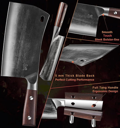 7.5″ Cleaver Knife, Chef’S Knives – Hand Forged, German High Carbon Stainless Steel Butcher Knife with Full Tang Handle for Home Kitchen & Restaurant5