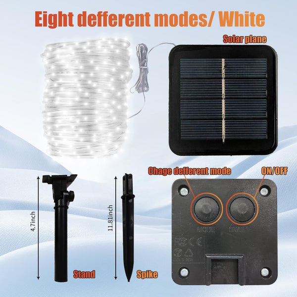 Solar Fairy Lights 33Ft 100 LED Rope Lights for outside 8 Modes White Fairy Light Solar Outdoor for Patio Fence Party Garden Yard Home Holiday Tree Decoration.2
