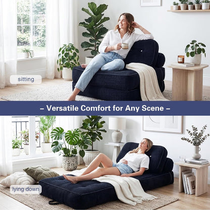 Black Boneless Chair Bed with Pillow & Blanket, Foldable Sofa Bed3