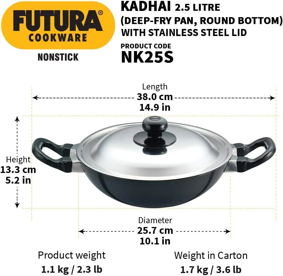 futura-nonstick-kadhai-2-5-l-26-cm-3-25-mm-with-ss-lid-black