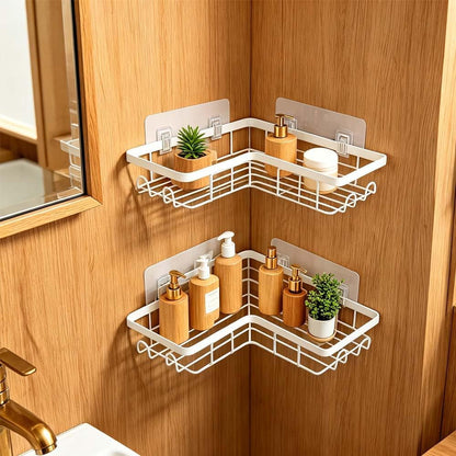 Shower Caddy 2 Pack, Adhesive No Drilling Corner Shower Shelf, Rustproof Bathroom Organizer with Hooks5