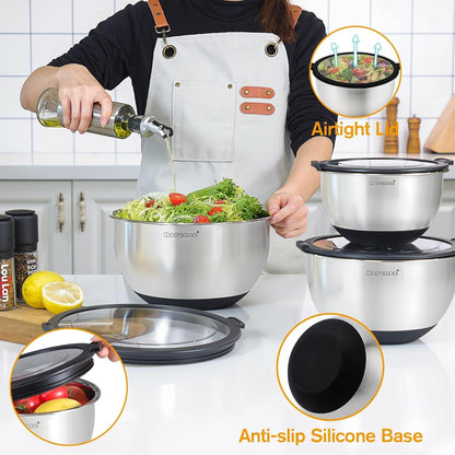 Stainless Steel Mixing Bowls with Lids Set of 3, 1.5/3/5QT4