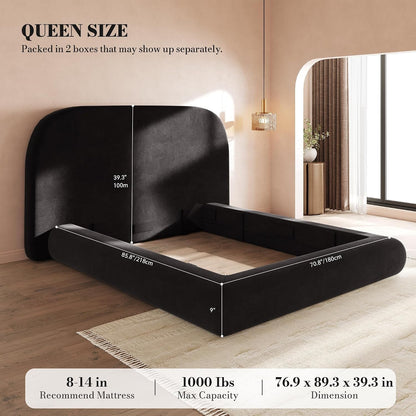 Queen Size Bed Frame, Curved Arched Soft Cloud Bed with Headboard2