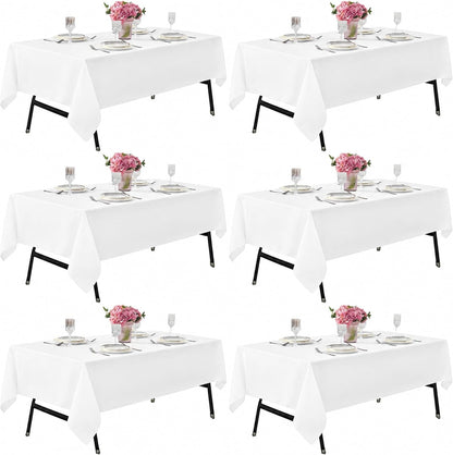 6-Pack 60X144 Inch White Table Cloths, Solid Stain and Wrinkle Resistant Oblong Tablecloth, Premium Plain Weave Polyester Fabric Rectangle Table Linen Covers for Hotel, Banquet1