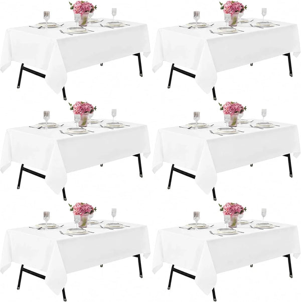 6-Pack 60X144 Inch White Table Cloths, Solid Stain and Wrinkle Resistant Oblong Tablecloth, Premium Plain Weave Polyester Fabric Rectangle Table Linen Covers for Hotel, Banquet1