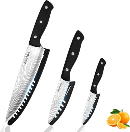 Chef Knife Set 3PCS, Kitchen Knife Set with Cover, Ultra Sharp Kitchen Knife, High-Carbon Chefs Knives with Stainless Steel 8 Inch Paring Knife for Cooking, Chopping, Slicing1