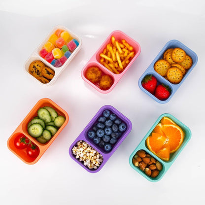 6 Color 2-Compartment Reusable Snack Containers with Lids6