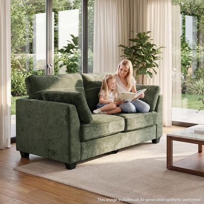 65.4" Loveseat Sofa, Chenille Love Seat with 2 Pillows, Green3