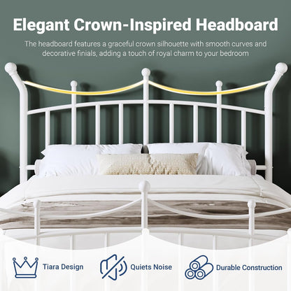 14 Inches Full Size Metal Platform Bed Frame with Elegant Crown Iron-Art Headboard & Footboard, Sturdy Mattress Foundation with Under-Bed Storage, Easy Assembly, No Box Spring Needed, White4