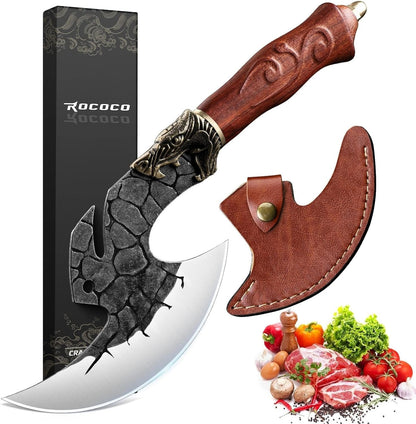 Viking Cleaver Knife Birthday - Kitchen Axe & Sheath Father Gift Men | Hand Forged High Carbon Steel Butcher Meat Cutting Boning Knife for Home Outdoor BBQ Camping Chirstmas Mother1