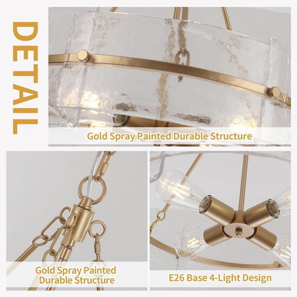 Modern Dining Room Chandelier 22” Gold Textured Glass Drum Chandelier5