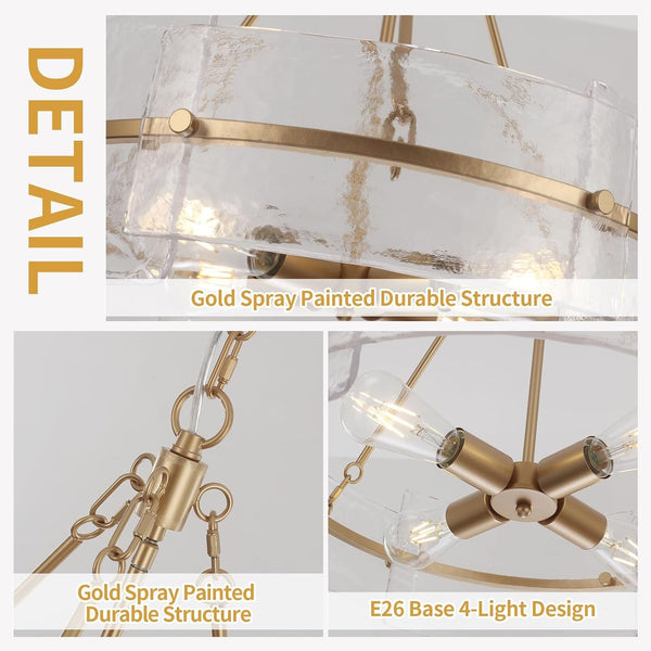 Modern Dining Room Chandelier 22” Gold Textured Glass Drum Chandelier5