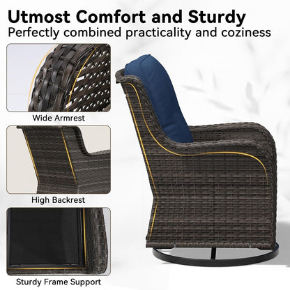 5 Piece Outdoor Wicker Patio Furniture Set, Outdoor Swivel Rocker Patio Chairs Set with Thickened Olefin Cushions, High Back and Deep Seating, Hand-Woven PE Rattan for Porch, Deck3