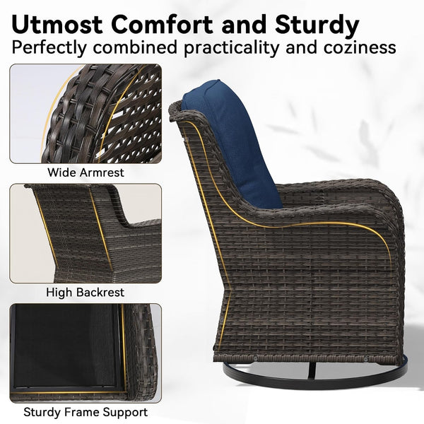 5 Piece Outdoor Wicker Patio Furniture Set, Outdoor Swivel Rocker Patio Chairs Set with Thickened Olefin Cushions, High Back and Deep Seating, Hand-Woven PE Rattan for Porch, Deck3