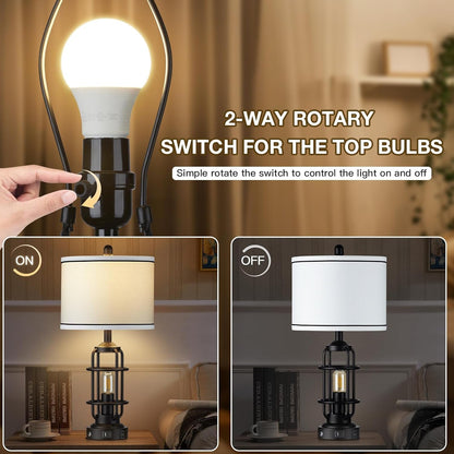 26" Modern Lamp for Living Room, Industrial 3-Way Dimmable beside Table Lamp with USB A+C Charging Ports & AC Outlet, Touch Control beside Lamp LED Night Light for Bedroom Single(2 Bulbs Included)6