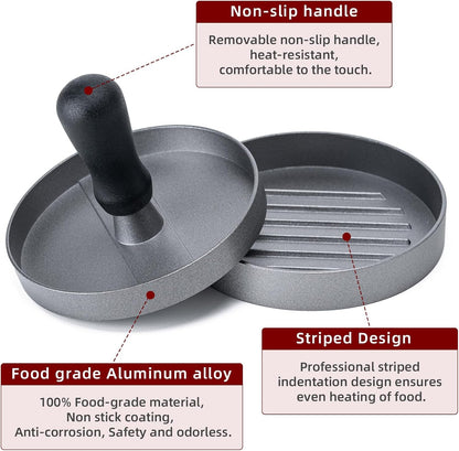 Burger Press 100 Patty Papers Set,4.6 Inch round Smasher，Grill Press | Non-Stick Hamburger Patty Maker with Wax Paper,Aluminum Burger Maker for Kitchen BBQ Meat Beef Cheese Veggie Burger Maker3