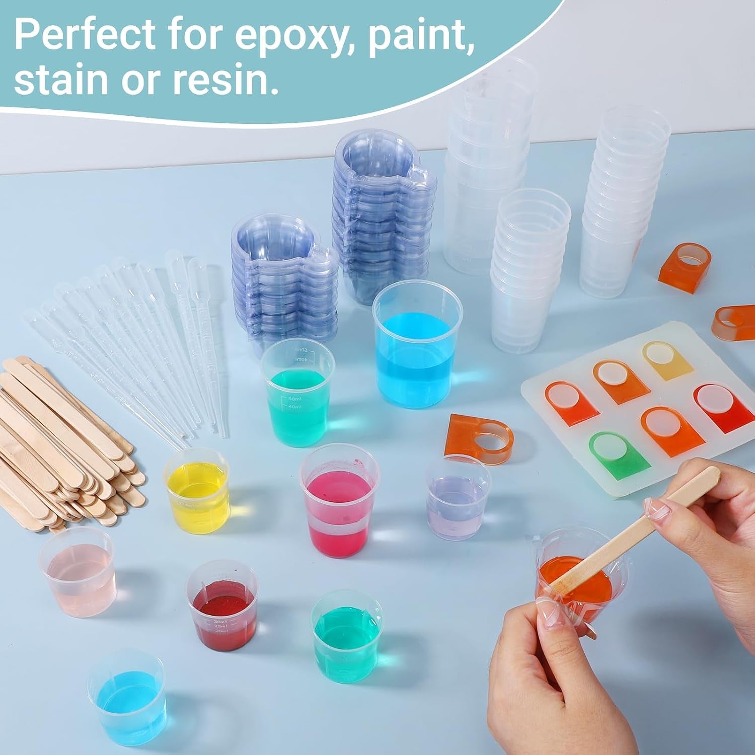 resin-mixing-cups-and-sticks-110-packs-epoxy-measuring-cups-kit-60pcs-100ml-disposable-graduated-cups-50pcs-wooden-stir-sticks-for-mixing-paint-stain-epoxy-resin
