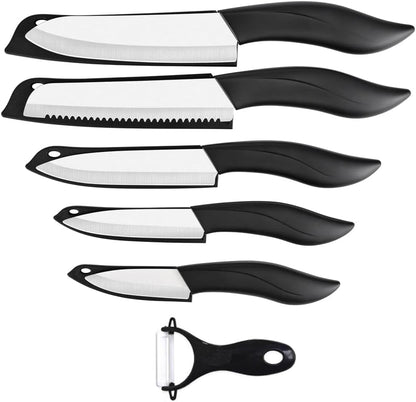 Ceramic Knife Set Black 6 Piece Kitchen Knife Set with Sheath Covers and Peeler Set - Kitchen Chef Chef'S Paring Bread Set1
