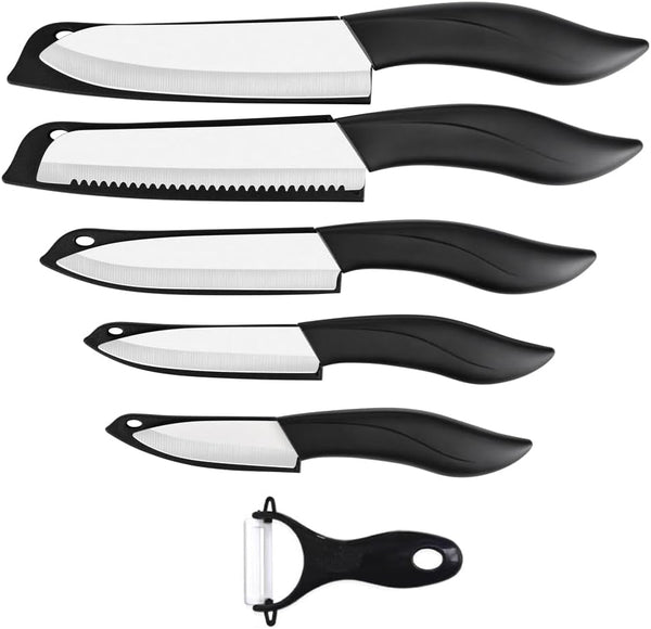 Ceramic Knife Set Black 6 Piece Kitchen Knife Set with Sheath Covers and Peeler Set - Kitchen Chef Chef'S Paring Bread Set1