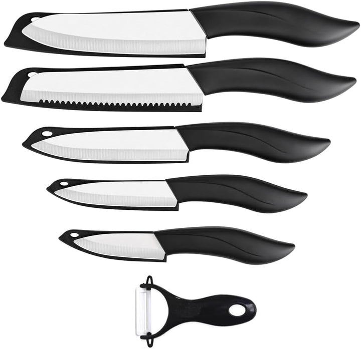 Ceramic Knife Set Black 6 Piece Kitchen Knife Set with Sheath Covers and Peeler Set - Kitchen Chef Chef'S Paring Bread Set