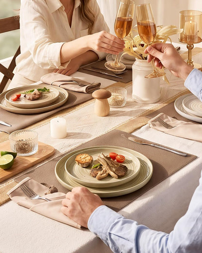 Stoneware Dinnerware Set for 4, Plates & Bowls, Multicolor4