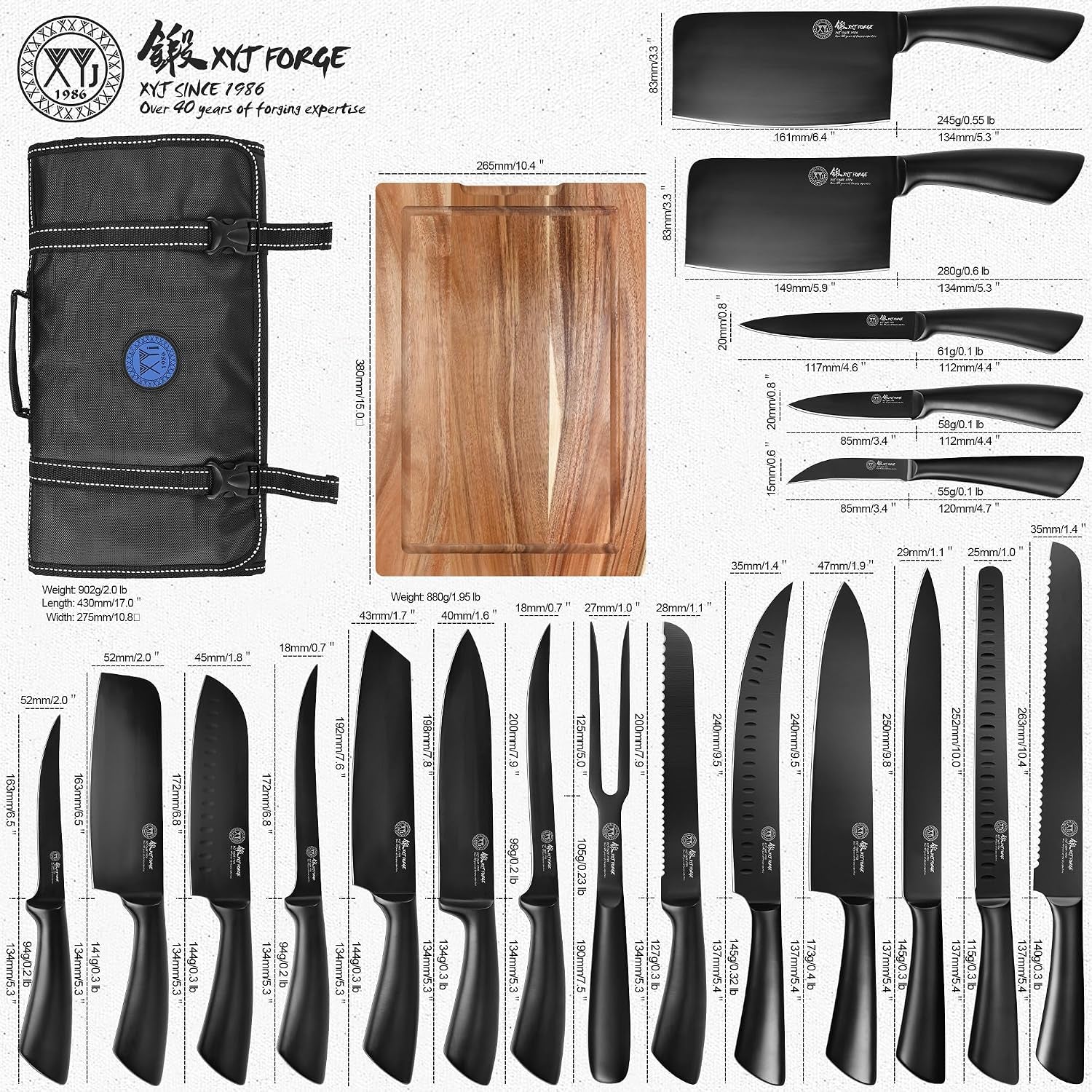 19-piece-black-kitchen-knife-set-oxide-blackened-stainless-steel-blades-hollow-metal-horseshoe-handles-professional-chef-knives-with-gift-box-included-acacia-wood-cutting-board-20-slot-oxford-cloth-knife-roll-bag-lightweight-and-well-balanced-non-slip-grip