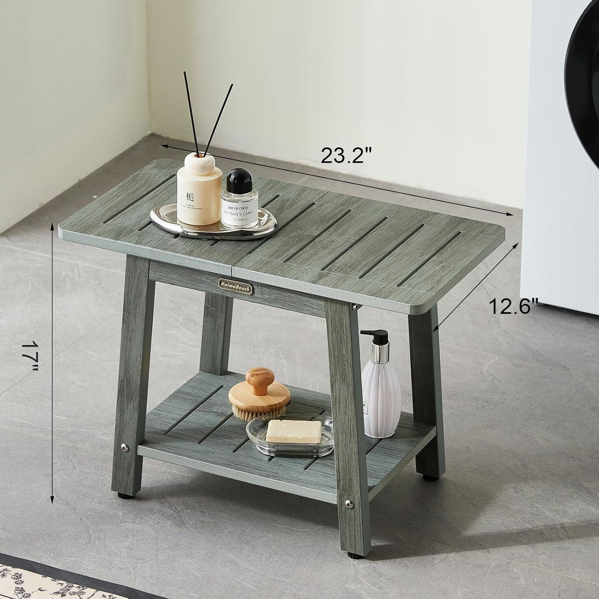 hdps-shower-bench-seat-for-inside-shower-waterproof-shower-stool-for-shaving-legs-poly-lumber-shower-chair-seat-bathroom-shower-foot-rest-stool-with-storage-shelf-no-slip-gray