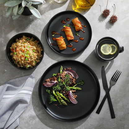 Zuma Stoneware Plates, Bowls, & Mugs Dinnerware Set - Matte Black, Service for Four (16Pcs)2
