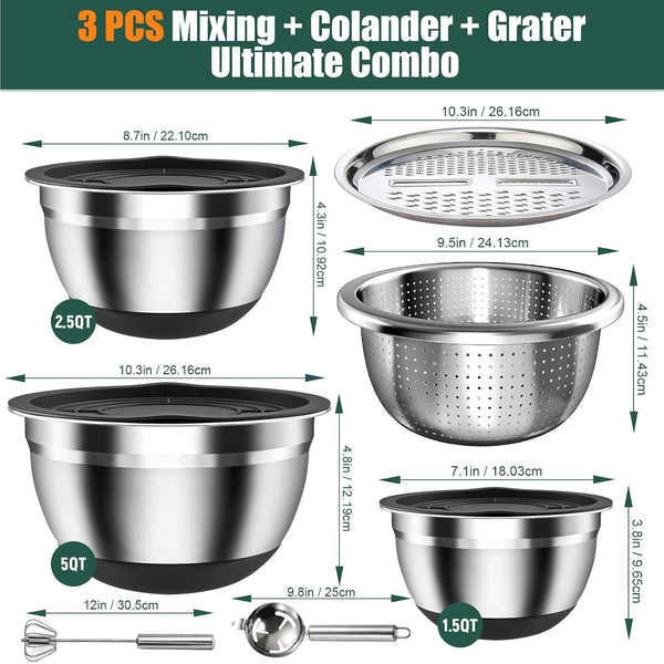 Stainless Steel Mixing Bowls Set with Lids & Silicone Base,7‑Piece Set6