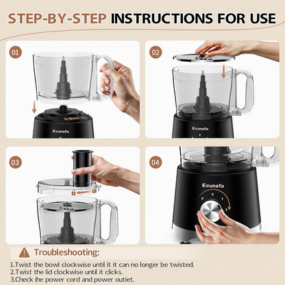 Food Processor and Vegetable Chopper 600W BPA Free 12-Cup Bowl, 2+P Speeds | French-Fry-Cutter, 6.8Oz Grinder for Cheese Grating, Ice Creshing, Chopping, Shredding, Slicing, Mixing and Doughing2