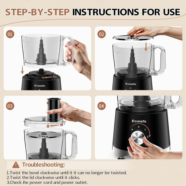 Food Processor and Vegetable Chopper 600W BPA Free 12-Cup Bowl, 2+P Speeds | French-Fry-Cutter, 6.8Oz Grinder for Cheese Grating, Ice Creshing, Chopping, Shredding, Slicing, Mixing and Doughing2