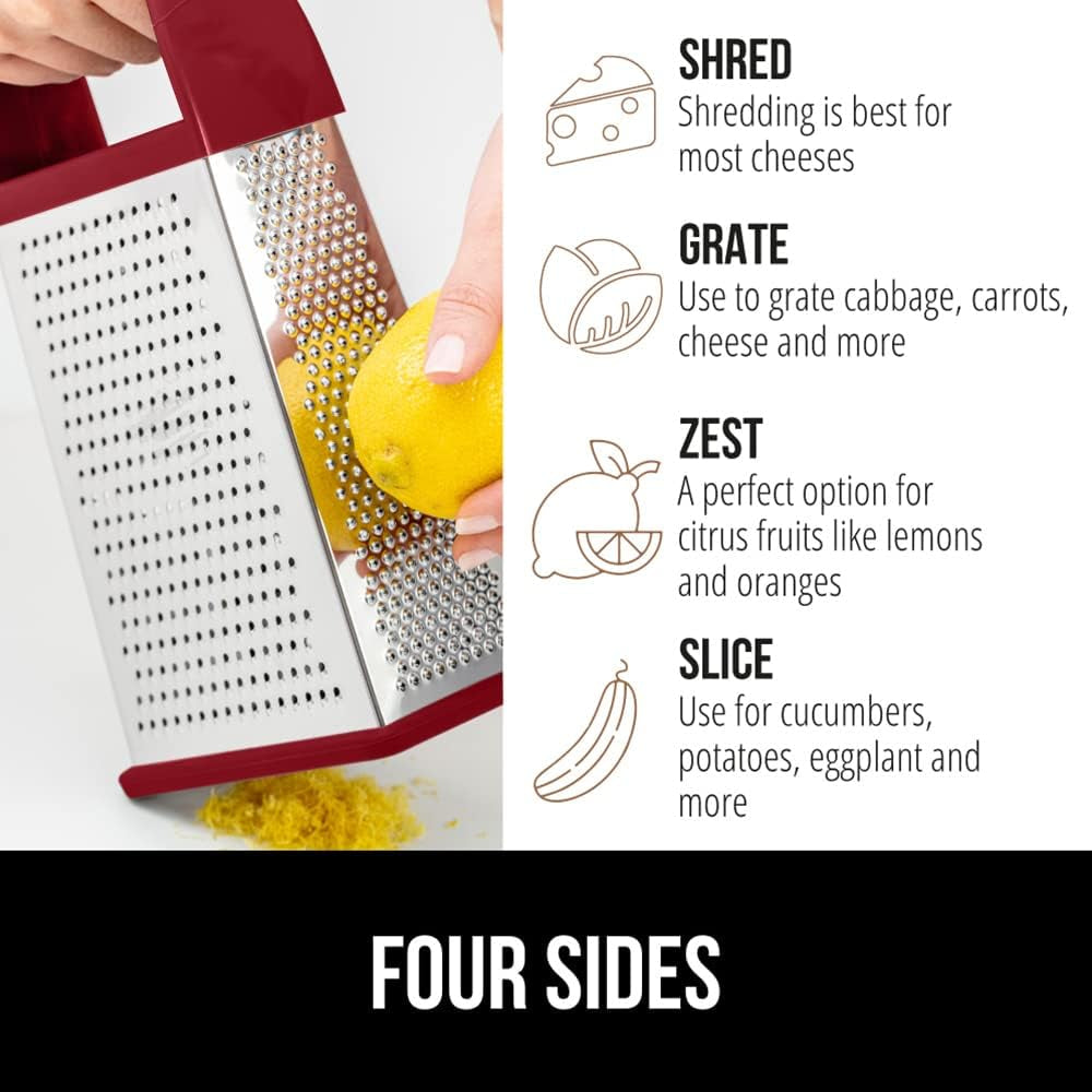 gorilla-grip-box-grater-and-vegetable-peeler-box-grater-has-built-in-container-peeler-is-dishwasher-safe-both-in-red-color-2-item-bundle