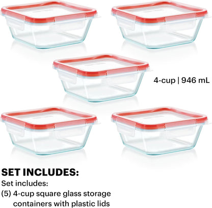 Freshlock (5-Pack, 4 Cup) Glass Food Storage Containers Set2