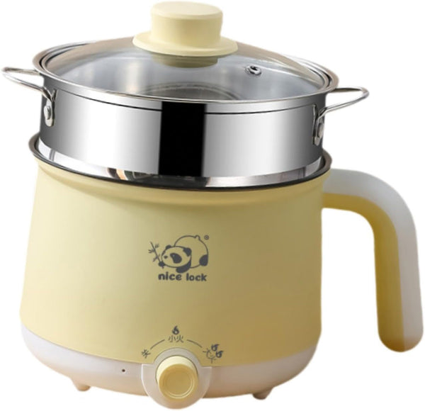 Mini Electric Hot Pot with Steel Steamer, 6.89 in Nonstick Stainless Steel Travel Cooker for Dorm and Home Cooking2