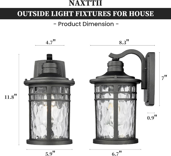 Exterior Lighting Fixture 12 Inch Outdoor Wall Lights Modern Porch Light with Water Ripple Glass Black Finish E26 Socket 2-Pack5