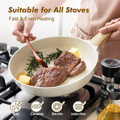 8Inch Ceramic Nonstick Frying Pan Small Skillet, White | Healthy Ceramic Coating Omelette Pan, Non-Toxic Kitchen Cooking Chef'S Pan, PFOA/PFAS/PTFE Free, Induction Compatible3