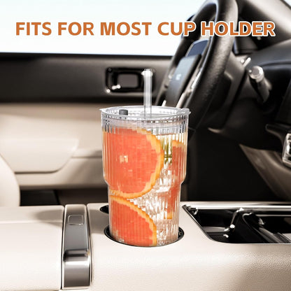 20Oz Ribbed Glass Cups with Lids and Straws,1Pcs Glass Tumbler with Straw and Lid,Iced Coffee Cups Drinking Glasses for Juice Whiskey Cocktail Beer8