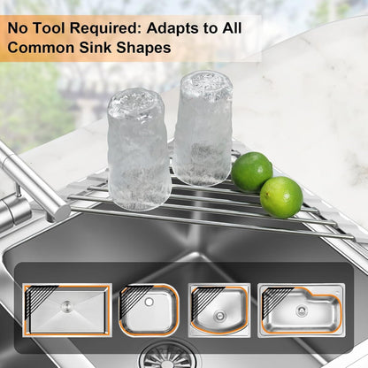 Corner Sink Caddy Triangle Dish Drying Rack for Sink Corner, Sponge Holder Roll up Dish Drying Rack over the Sink, Stainless Steel Kitchen Sink Organizer Drainer Mat Sponge Caddy for Counter Storage2