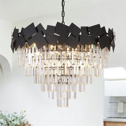 Modern Large Crystal Chandelier 30"Black round Chandeliers for Staircase1